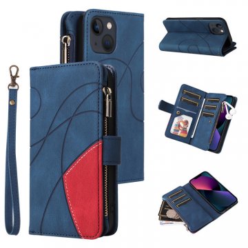iPhone 13 Zipper Wallet Magnetic Stand Case Blue