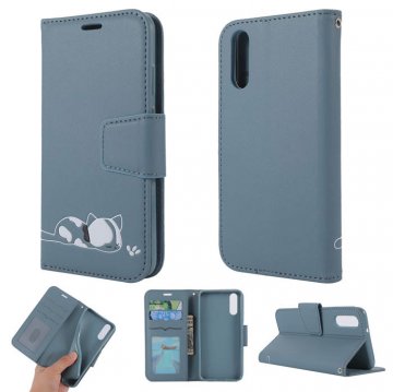 Huawei P20 Cat Pattern Wallet Magnetic Stand Case Blue