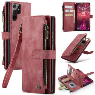 CaseMe Samsung Galaxy S22 Ultra Wallet Kickstand Leather Case Red