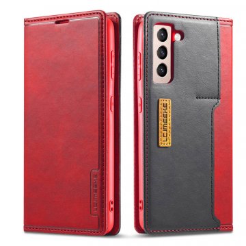 LC.IMEEKE Samsung Galaxy S21 Wallet Magnetic Stand Case with Card Slots Red