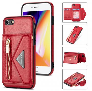 Crossbody Zipper Wallet iPhone 7/8/SE2 2020/SE3 2022 Case With Strap Red