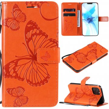 iPhone 12 Pro Embossed Butterfly Wallet Magnetic Stand Case Orange