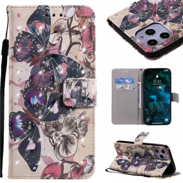 iPhone 12 Pro Max Black Butterfly Painted Wallet Magnetic Kickstand Case