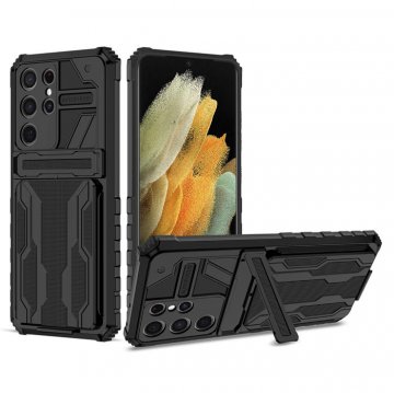 Samsung Galaxy S21 Ultra Card Slot Kickstand Shockproof Case Black
