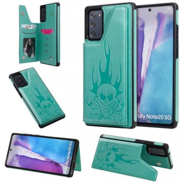 Samsung Galaxy Note 20 Embossed Skull Magnetic Clasp Wallet Stand Case Green