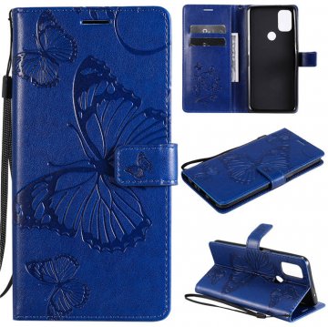 OnePlus Nord N10 5G Embossed Butterfly Wallet Magnetic Stand Case Blue