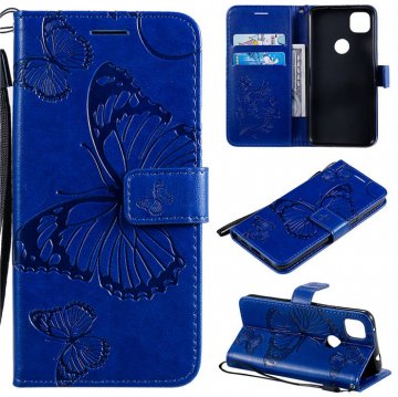 Google Pixel 4A 4G Embossed Butterfly Wallet Magnetic Stand Case Blue