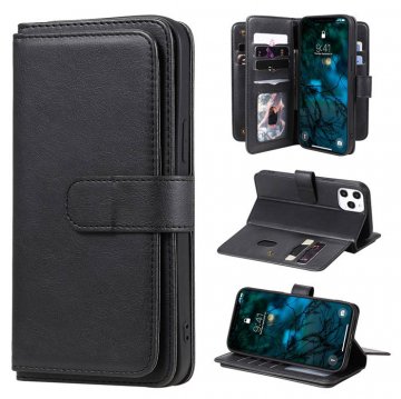 iPhone 12 Pro Max Multi-function 10 Card Slots Wallet Stand Case Black