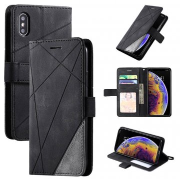 iPhone XS/X Wallet Splicing Kickstand PU Leather Case Black
