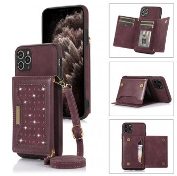 Bling Crossbody Bag Wallet iPhone 11 Pro Max Case with Lanyard Strap Red