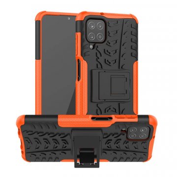 Samsung Galaxy A12 5G Hybrid Rugged PC + TPU Kickstand Case Orange