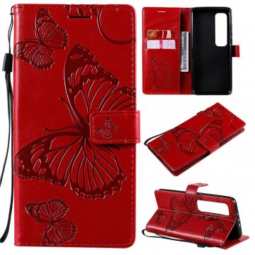 Xiaomi Mi 10 Ultra Embossed Butterfly Wallet Magnetic Stand Case Red