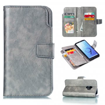 Samsung Galaxy S9 Wallet 9 Card Slots Stand Leather Case Gray