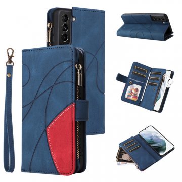 Samsung Galaxy S21 Plus Zipper Wallet Magnetic Stand Case Blue