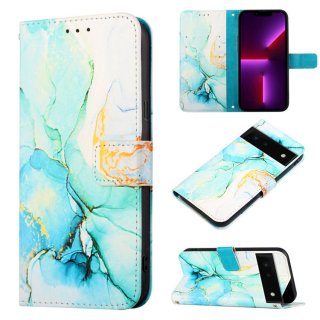 Marble Pattern Google Pixel 6 Pro Wallet Stand Case Green