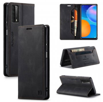 Autspace Huawei P Smart 2021 Wallet Kickstand Magnetic Case Black