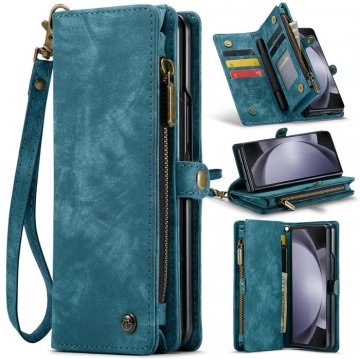 CaseMe Samsung Galaxy Z Fold5 5G Wallet Case with Wrist Strap Blue