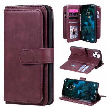 iPhone 12 Pro Max Multi-function 10 Card Slots Wallet Stand Case Claret