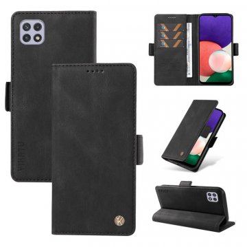 YIKATU Samsung Galaxy A22 4G Skin-touch Wallet Kickstand Case Black