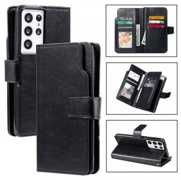 Samsung Galaxy S21 Ultra Wallet 9 Card Slots Magnetic Case Black