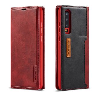 LC.IMEEKE Huawei P30 Wallet Magnetic Stand Case with Card Slots Red