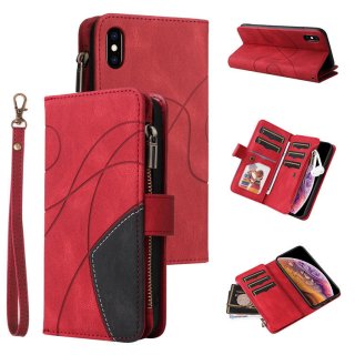 iPhone XS Max Zipper Wallet Magnetic Stand Case Red