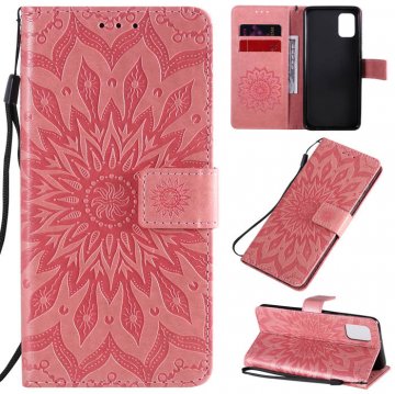 Samsung Galaxy A31 Embossed Sunflower Wallet Stand Case Pink