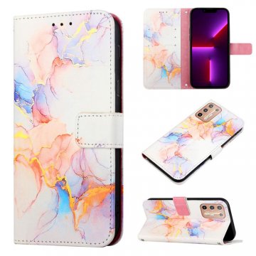 Marble Pattern Moto G9 Plus Wallet Stand Case Marble White