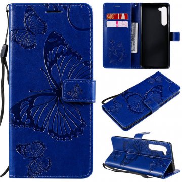 Motorola Edge Embossed Butterfly Wallet Magnetic Stand Case Blue