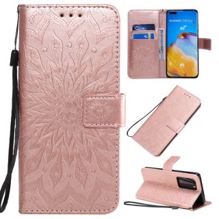 Huawei P40 Pro Embossed Sunflower Wallet Stand Case Rose Gold