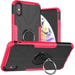 iPhone XS Max Hybrid Rugged PC + TPU Ring Kickstand Case Rose