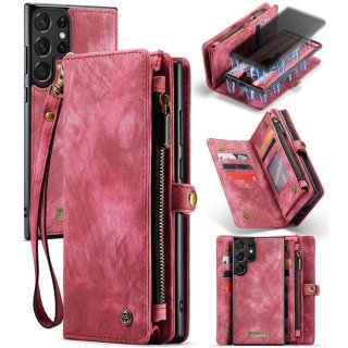 CaseMe Samsung Galaxy S23 Ultra Wallet Case with Wrist Strap Red