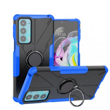 Motorola Edge 20 Hybrid Rugged Ring Kickstand Case Blue