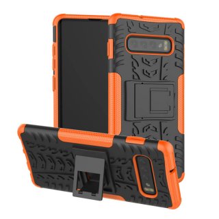 Samsung Galaxy S10 Plus Hybrid Rugged PC + TPU Kickstand Case Orange