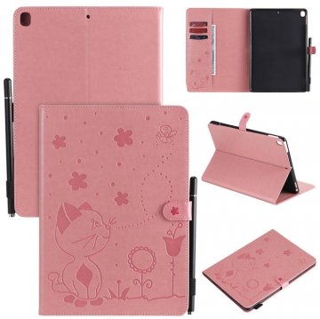 iPad Pro 10.2 inch 2019 Embossed Cat Wallet Stand Leather Case Pink