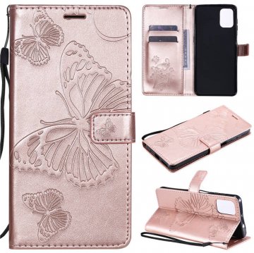 Motorola Moto G9 Plus Embossed Butterfly Wallet Magnetic Stand Case Rose Gold