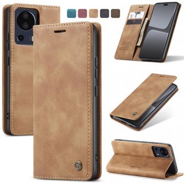 CaseMe Xiaomi 13 Lite Wallet Retro Suede Leather Case Brown