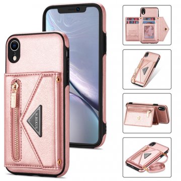 Crossbody Zipper Wallet iPhone XR Case With Strap Rose Gold