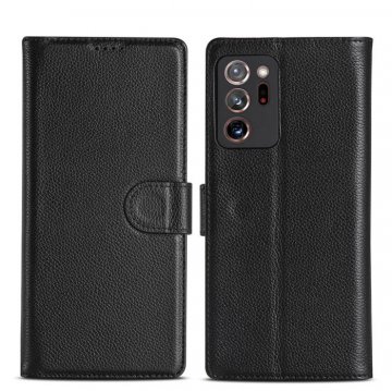 Genuine Leather Samsung Galaxy Note 20 Litchi Texture Wallet Stand Case Black