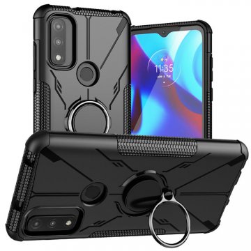 Motorola G Pure Hybrid Rugged Ring Kickstand Case Black