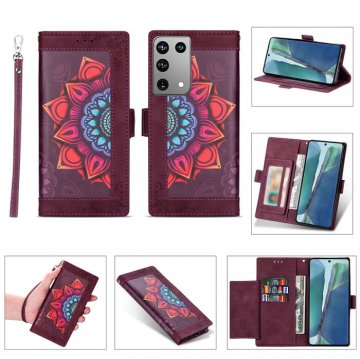 Samsung Galaxy S21/S21 Plus/S21 Ultra Flower Patterned Wallet Stand Case Red