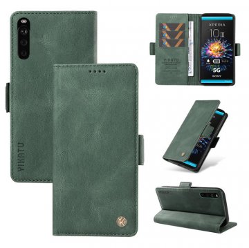 YIKATU Sony Xperia 10 III Skin-touch Wallet Kickstand Case Green