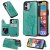 iPhone 12 Mini Embossed Tree Cat Magnetic Clasp Wallet Stand Case Green