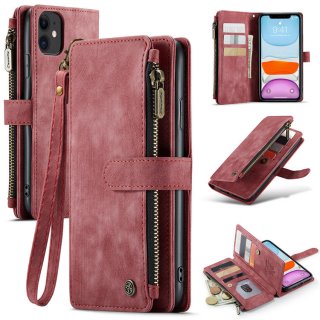 CaseMe iPhone 11 Wallet Kickstand Retro Leather Case Red