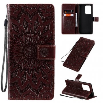 Samsung Galaxy S20 Ultra Embossed Sunflower Wallet Stand Case Brown