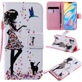 iPhone 12 Embossed Petals and Cats Wallet Magnetic Stand Case