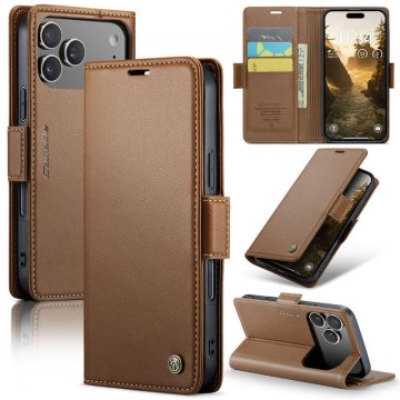 CaseMe iPhone 17 Pro Wallet RFID Blocking Magnetic Buckle Case Brown