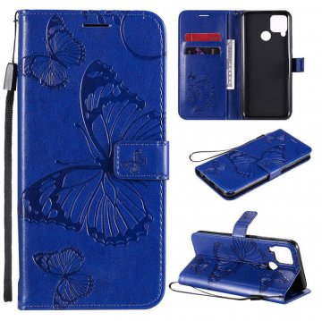 OPPO Realme C15 Embossed Butterfly Wallet Magnetic Stand Case Blue