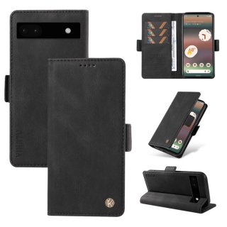 YIKATU Google Pixel 6A Skin-touch Wallet Kickstand Case Black