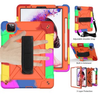 iPad Air 4 10.9 inch 2020 Kickstand Hand strap and Detachable Shoulder Strap Cover Color + Orange